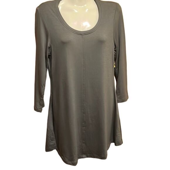 Flax In Motion Top Size XS Gray U Neck Tunic 3/4 Sleeve Oversized Lagenlook NWT - Picture 1 of 7